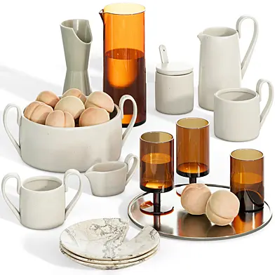Decorative kitchen set with white peaches