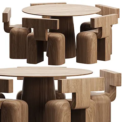 Dining Set 8 - M013 Chair and Pov Round Dining Table