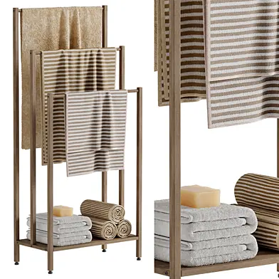 Wooden towel rack with towels hanging on it 05