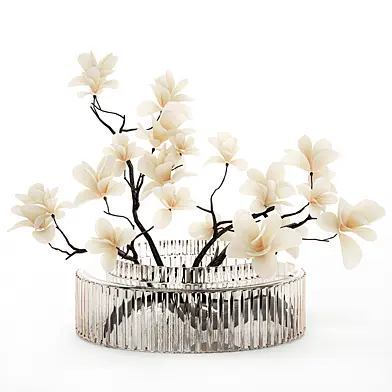 Букет белых цветов из веток цветущая Магнолия в стеклянной вазе. Набор 599.