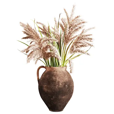 Handcrafted Earthenware Jug with Dried Pampas