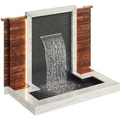 Modern Wall Fountain with Realistic Waterfall 3D Model 001