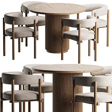 Dining Set 28 - Elsa Wooden Legs Upholstered Chair and Table Simtonal
