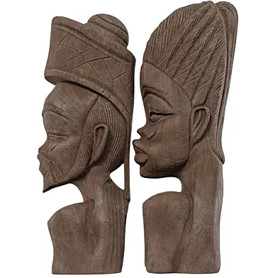 Wooden African Couple Statue 02