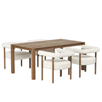 Mid Century Modern Barrel Dining Table and Chairs