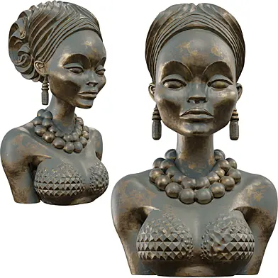 Bronze Bust 3D Model Stylized Female Figure