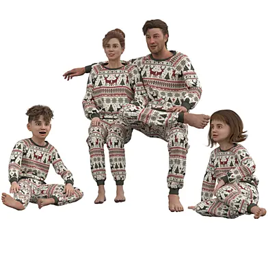 Christmas Family – Festive 3D Character Models in Matching Pajamas