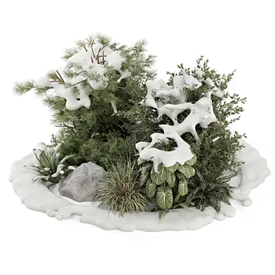 Outdoor Snowy Garden Set Bush and Tree_Set 3801
