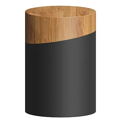 Lameen Natural Wood and Metal Round Drum End Table