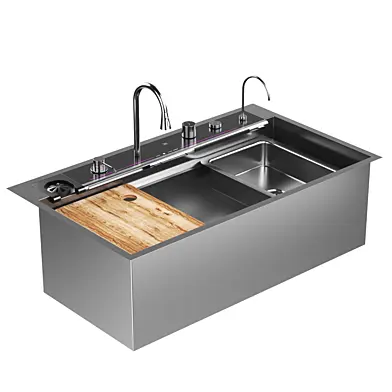 Waterfall Drop-in Kitchen Sink Metal Black
