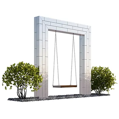 Swings with hedges and crushed stones