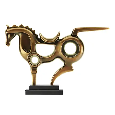 Cosmic Horse – Elegant Golden Abstract Sculpture on Marble Base