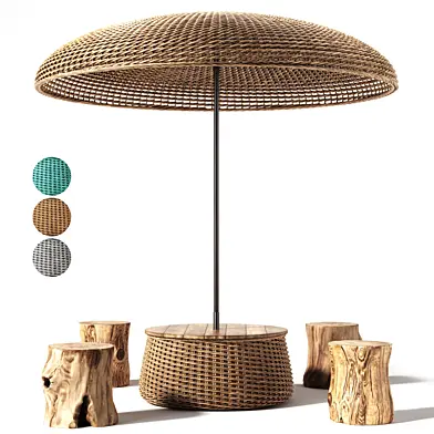 Rattan Umbrella with Trunk Chairs