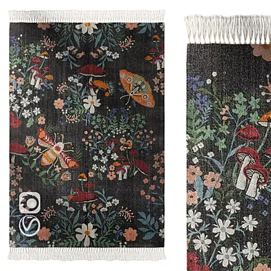 Insect Floral Embroidered Brushed Rug