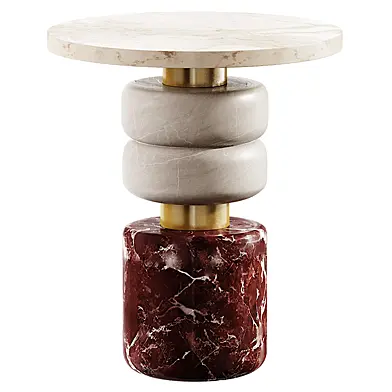 Marsmallow Onyx & Red Travertine Marble Side Table