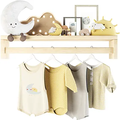 Kids Room Shelf Decoration 018. Moon & Cloud Nursery Set