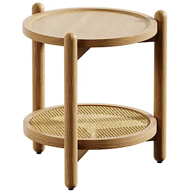 Acacia Wood Side Table With Rattan Shelf