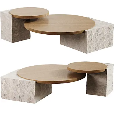 Japandi Minimalistic Stone Wooden Coffee Tables