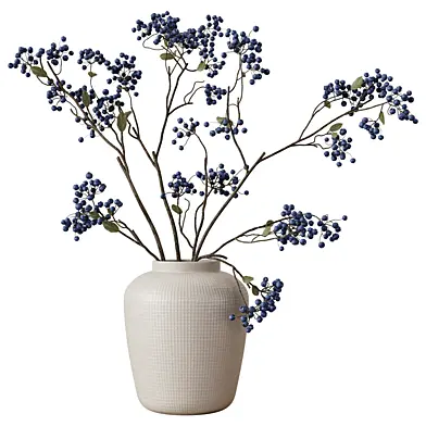 Decorative BlueBerry Branches in Textured Ceramic Vase - Vol 01