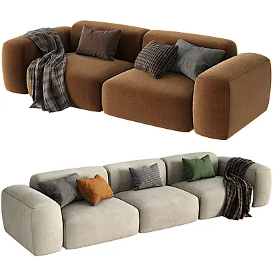 Beige Microfiber Modern Sofa with Square Arm