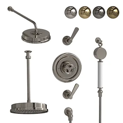 Lefroy Brooks - Modern thermostatic shower set with ceiling rose, hand shower and flow control