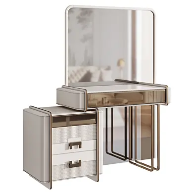 Contemporary Vanity Table with Mirror, Drawer Unit and Metal Frame