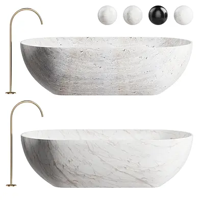 Handcrafted Oval Stone Bathtub with Shelf