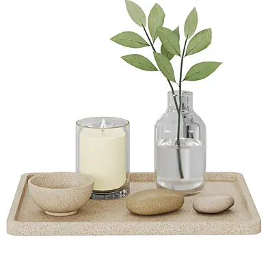 N9 Japandi Decor Set — Ritual Tray with Candle, Bowl and Stones