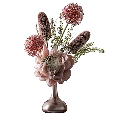 bouquet of red flowers in a brown metal vase set59