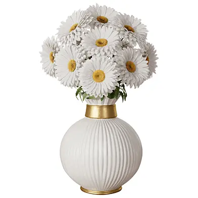 Modern Ribbed Vase with Daisy Arrangement