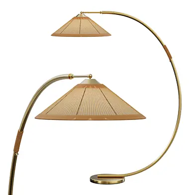 Modern Brass Rattan Arc Floor Lamp