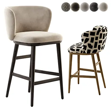 Ciselia Stool Beige Chenille and Solid Ash Wood Natural Tone Finish