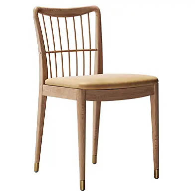 Westelm McKay Bamboo Spindle Back Leather Dining Chair