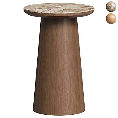 Round Walnut and Neutral Marble Effect Side Table