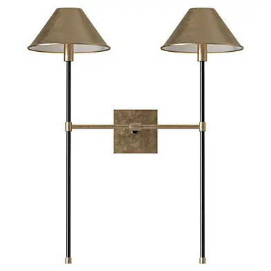 Sylas Double Wall Sconce 26 Antique Brass and Black