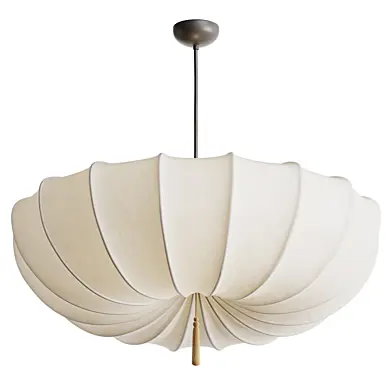 Traditional Japanese Round Iron Frame Fabric Shade Light Chandelier