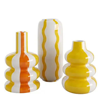 Set of 3 orange striped vases