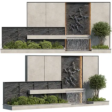 Modern Waterfall Fountain with Plant 41