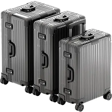 black suitcase travels aluminium bags