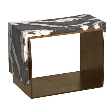 Stool with Shagreen and Shell Pattern with Bronze Patina Brass by R&Y Augousti
