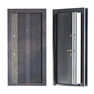 Luxury Modern Dark Wood and Metal Security Entrance Door  1202