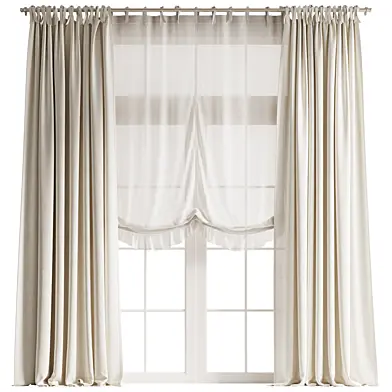 Tie Top Curtains w Frilled Roman Shade
