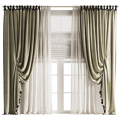 Tie Top Draped Curtains w Tulle and Roman Shade