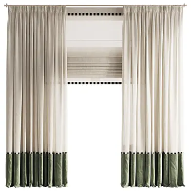Pinched Curtains w Velvet Bottom and Roman Shade