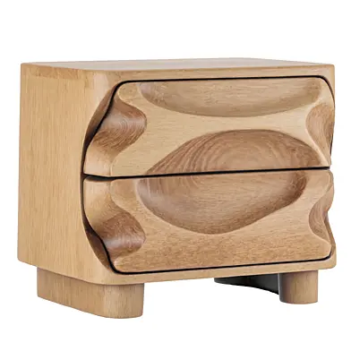 Solid Wood Bedside Table with Hand-Carved Drawer