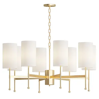 Aster Mid Century Brass Fabric Shade Chandelier