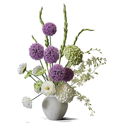 Flower Set 186 Purple Allium Hydrangea Bouquet Ceramic Vase