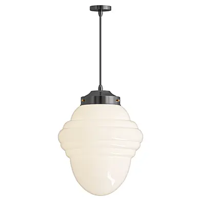 Vintage Art Deco Geometric Milk Glass Pendant Light