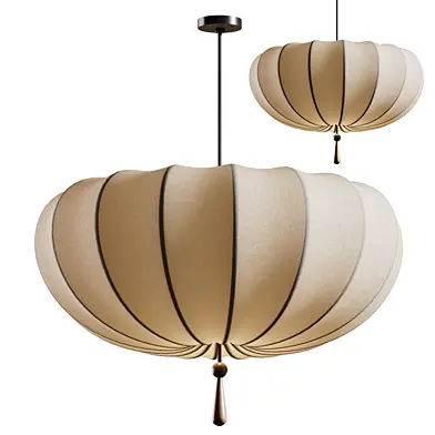 Traditional Japanese Round Fabric Shade Chandelier