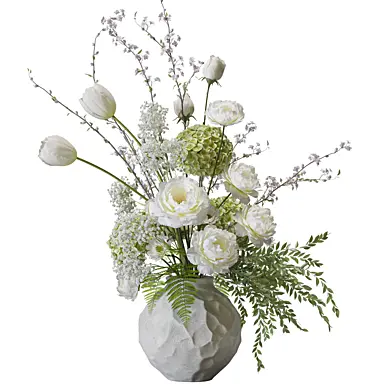 Flower Set 199 White Peony Tulip Hydrangea Bouquet Geometric Ceramic Vase